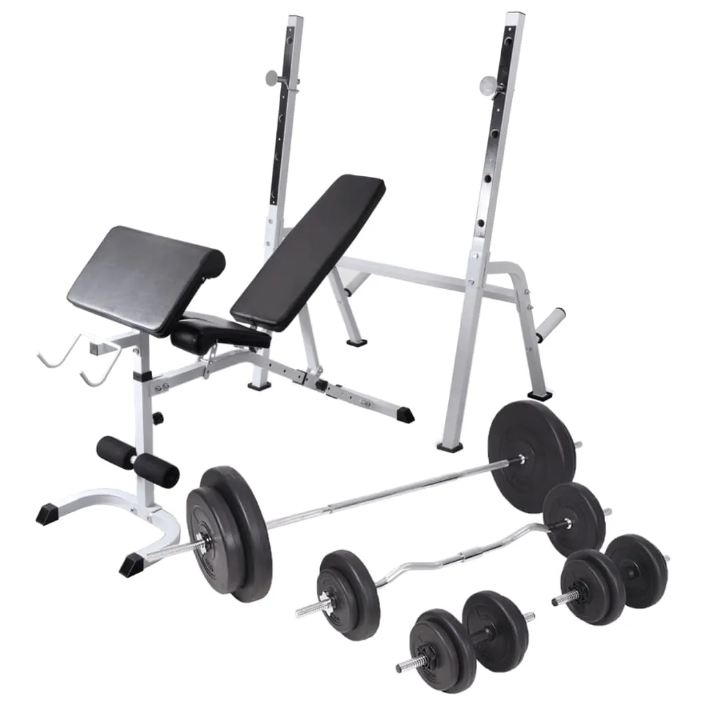 vidaXL Panca Multifunzione con Rack Bilanciere e Set Manubri 90 kg