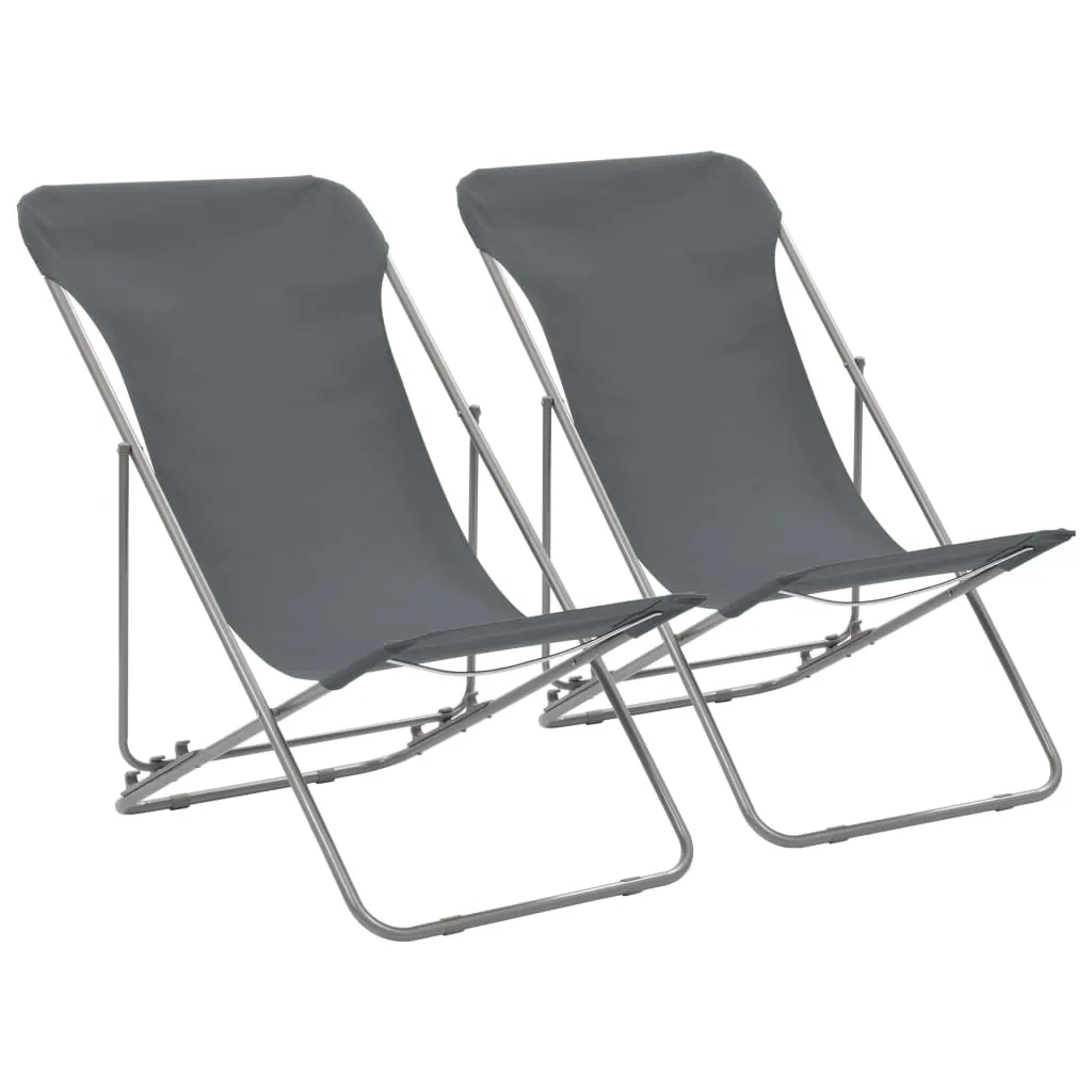 vidaXL Sedia da Spiaggia Pieghevole 2 pz Acciaio Tessuto Oxford Grigio