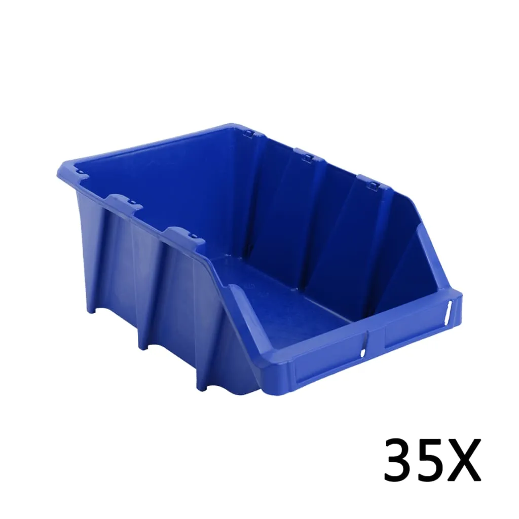 vidaXL Contenitori Portaoggetti Impilabili 35 pz 218x360x156 mm Blu