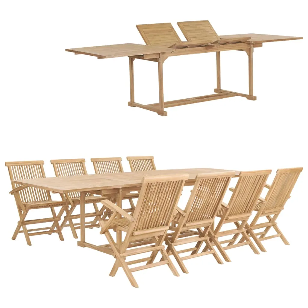 vidaXL Set da Pranzo per Esterni 9 pz 180-280x100x75 cm Teak Massello