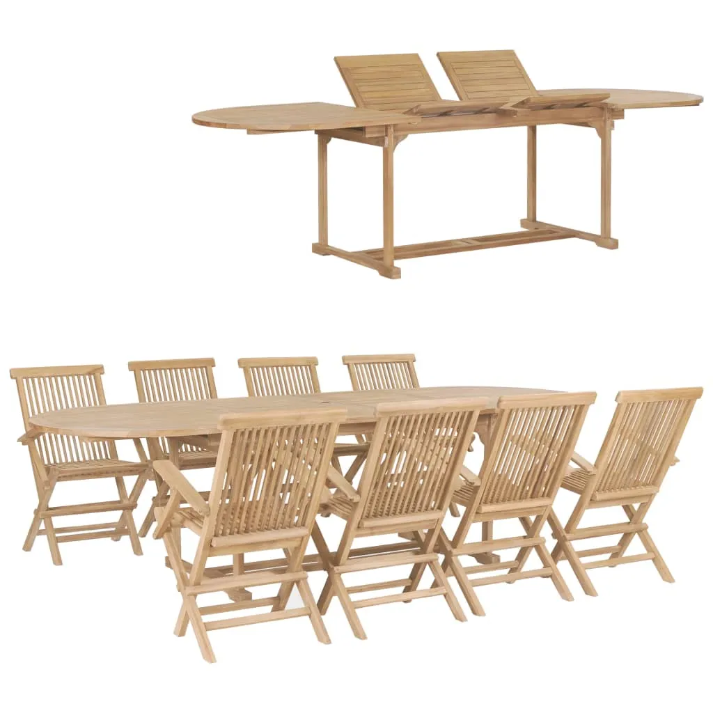 vidaXL Set da Pranzo per Esterni 9 pz 180-280x100x75 cm Teak Massello