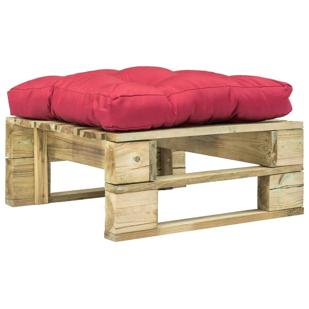 vidaXL Ottomana da Giardino in Pallet con Cuscino Rosso Legno Verde