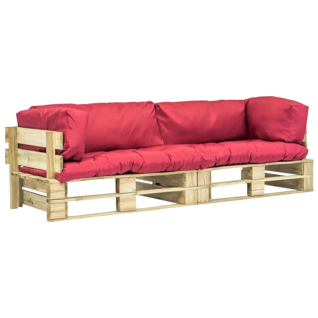 vidaXL Set Divani Giardino Pallet 2pz con Cuscini Rossi Legno di Pino