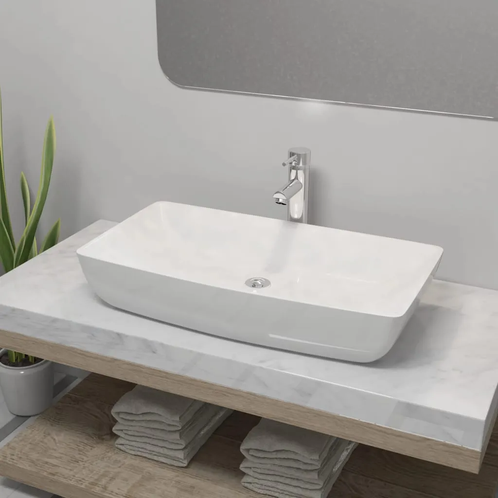 vidaXL Lavello Bagno con Miscelatore in Ceramica Rettangolare Bianco