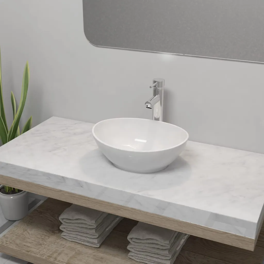 vidaXL Lavello Bagno con Miscelatore in Ceramica Ovale Bianco