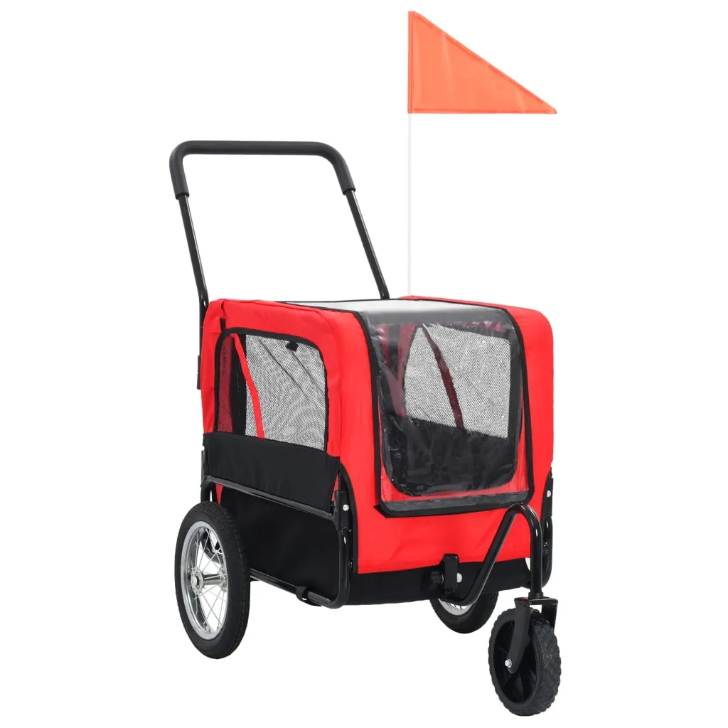 vidaXL Rimorchio Bici e Carrello Jogging per Animali 2-in-1 Rosso Nero