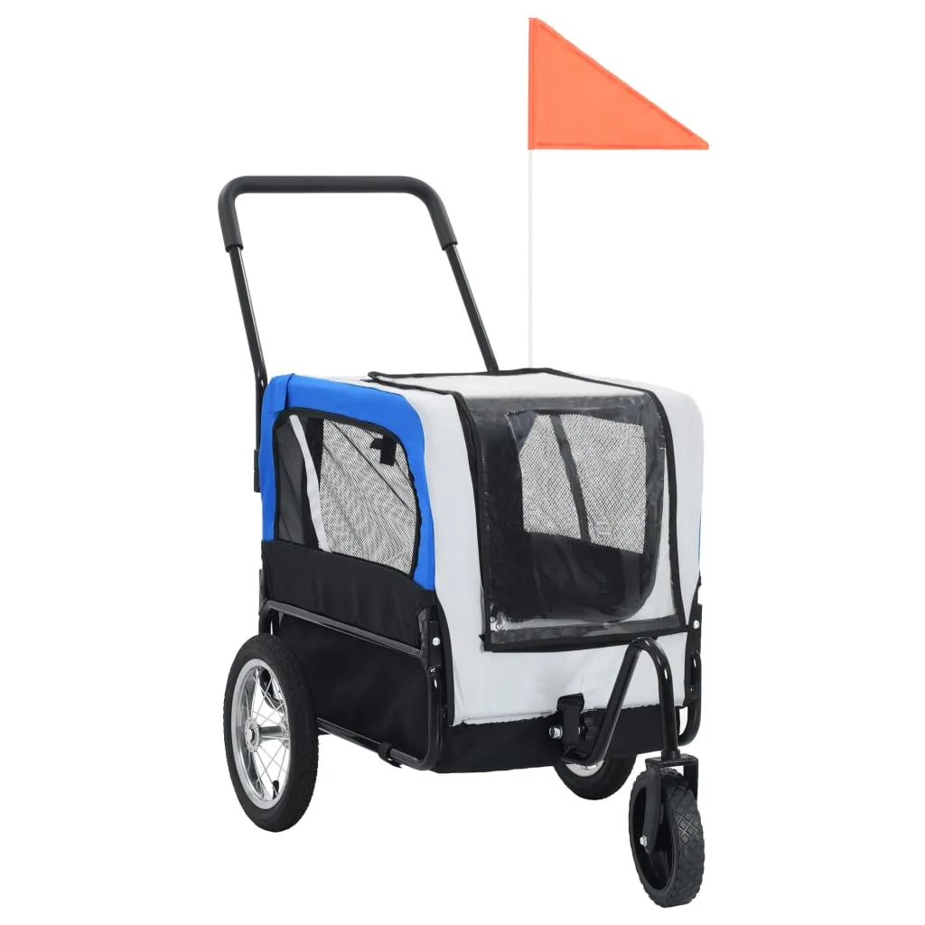 vidaXL Rimorchio Bici e Carrello Jogging per Animali 2-in-1 Grigio Blu