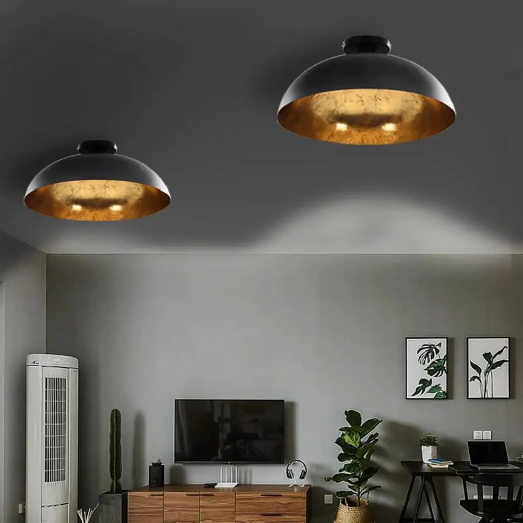 vidaXL Lampadari 2 pz Nero e Oro Semi-Sferici E27