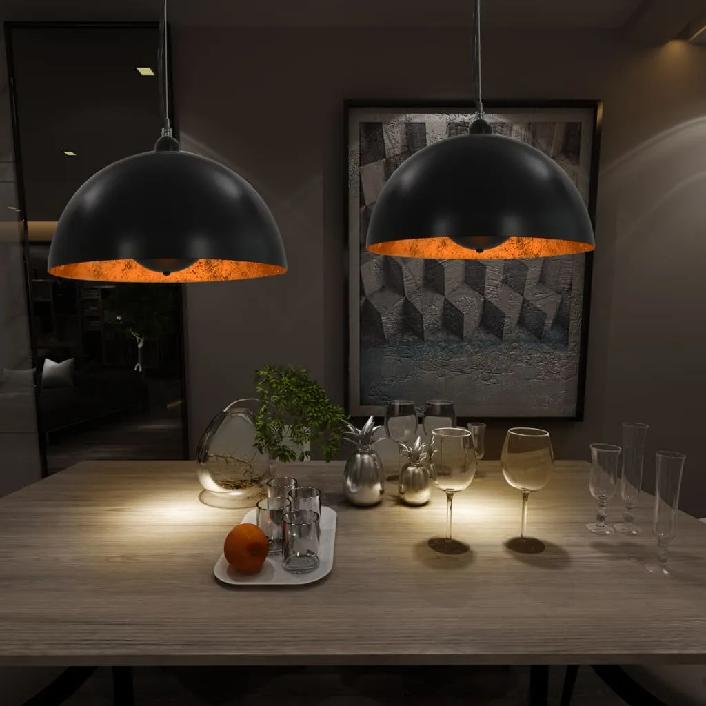 vidaXL Lampadari 2 pz Nero e Oro Semi-Sferici 40 cm E27