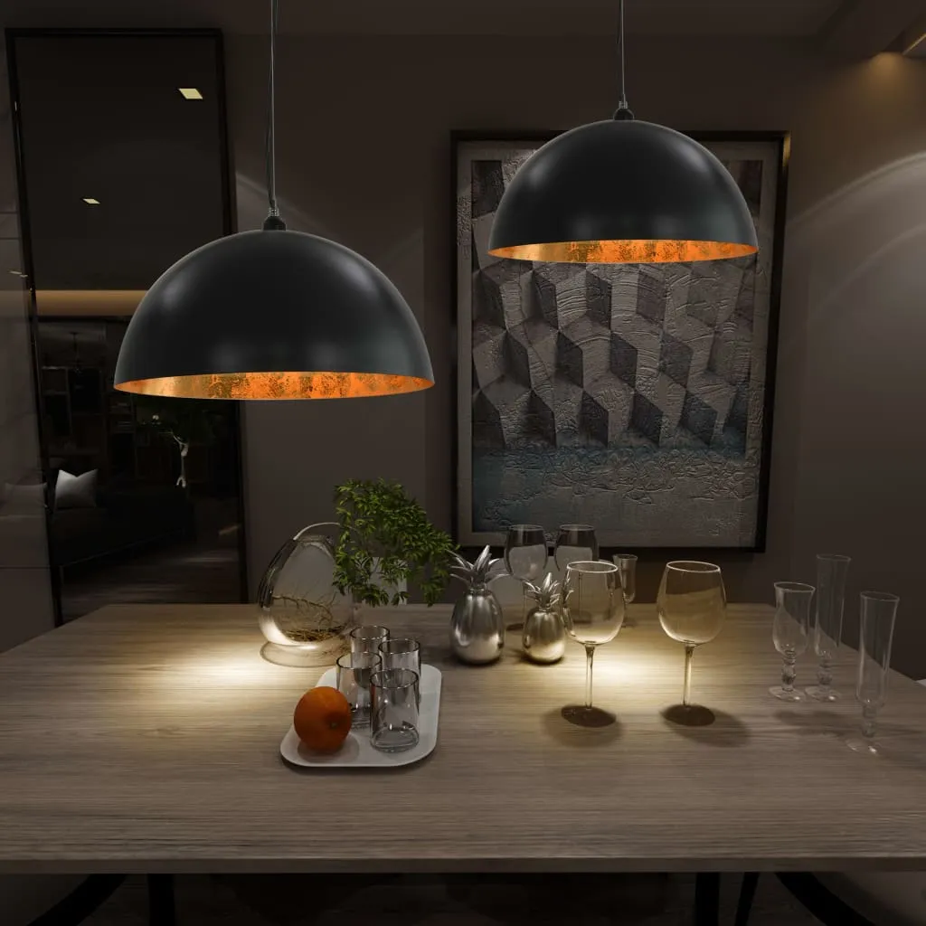 vidaXL Lampadari 2 pz Nero e Oro Semi-Sferici 50 cm E27