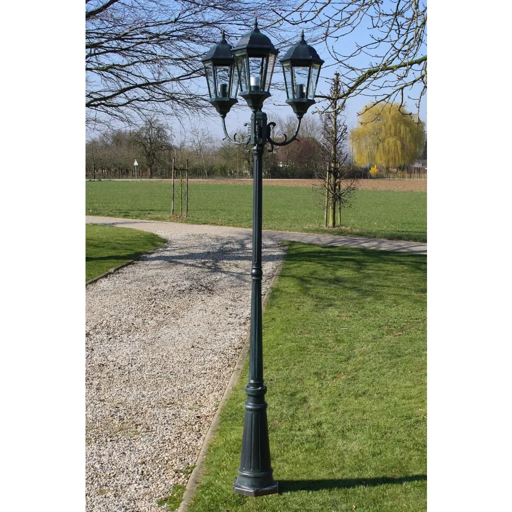 vidaXL Lampione da Giardino 3 Bracci 230 cm Verde Scuro/Nero Aluminio