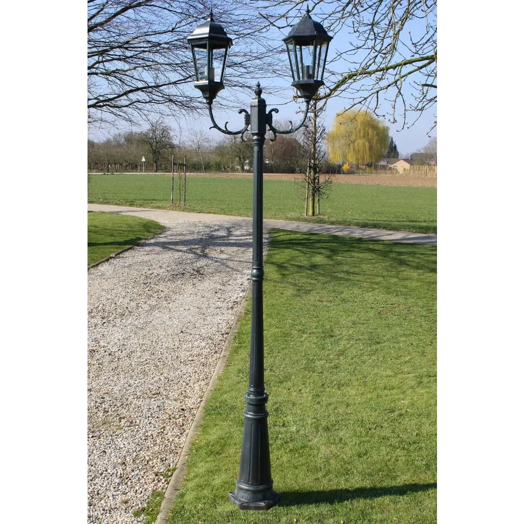 vidaXL Lampione da Giardino 2 Bracci 230 cm Verde Scuro/Nero Alluminio