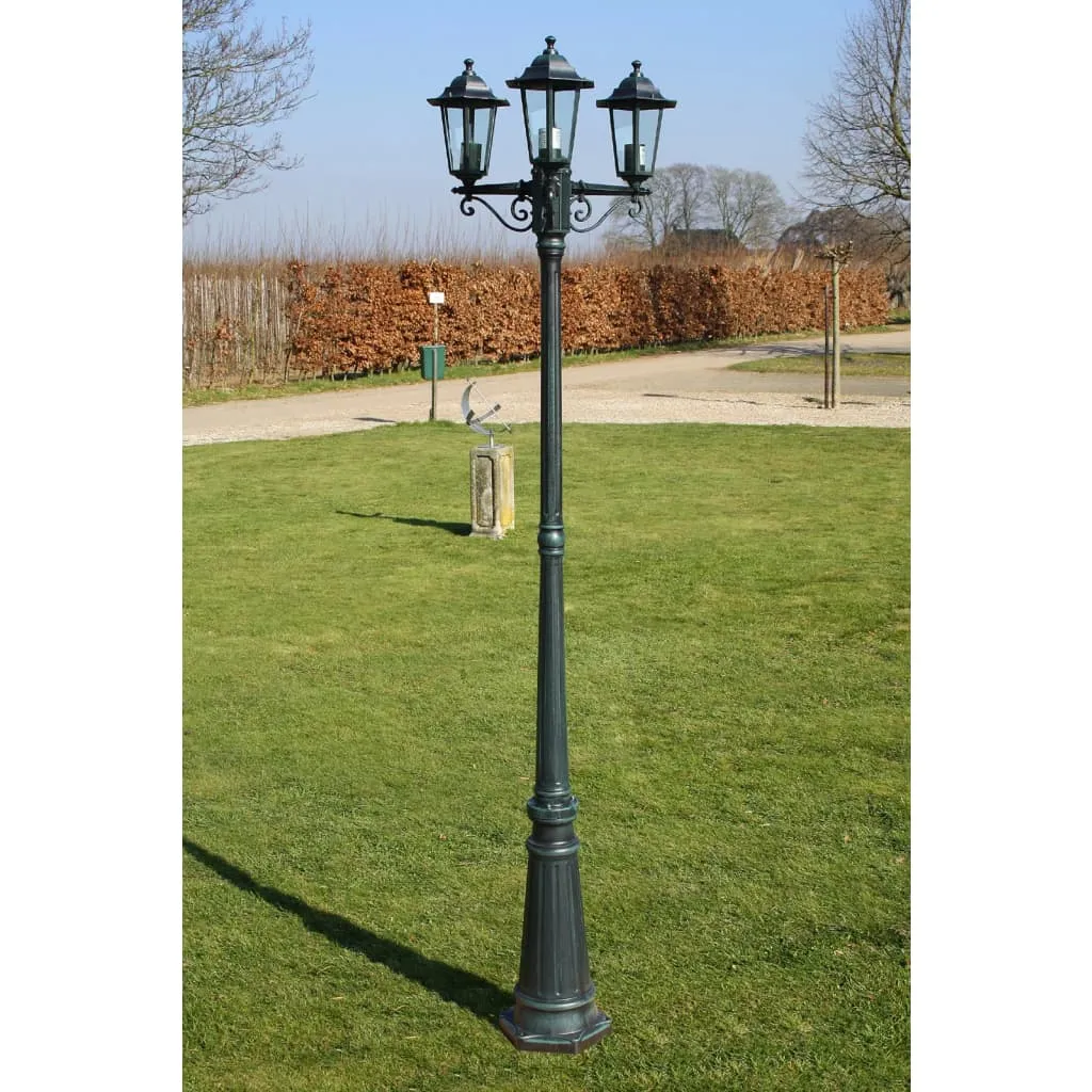 vidaXL Lampione da Giardino 3 Bracci 215 cm Verde Scuro/Nero Alluminio