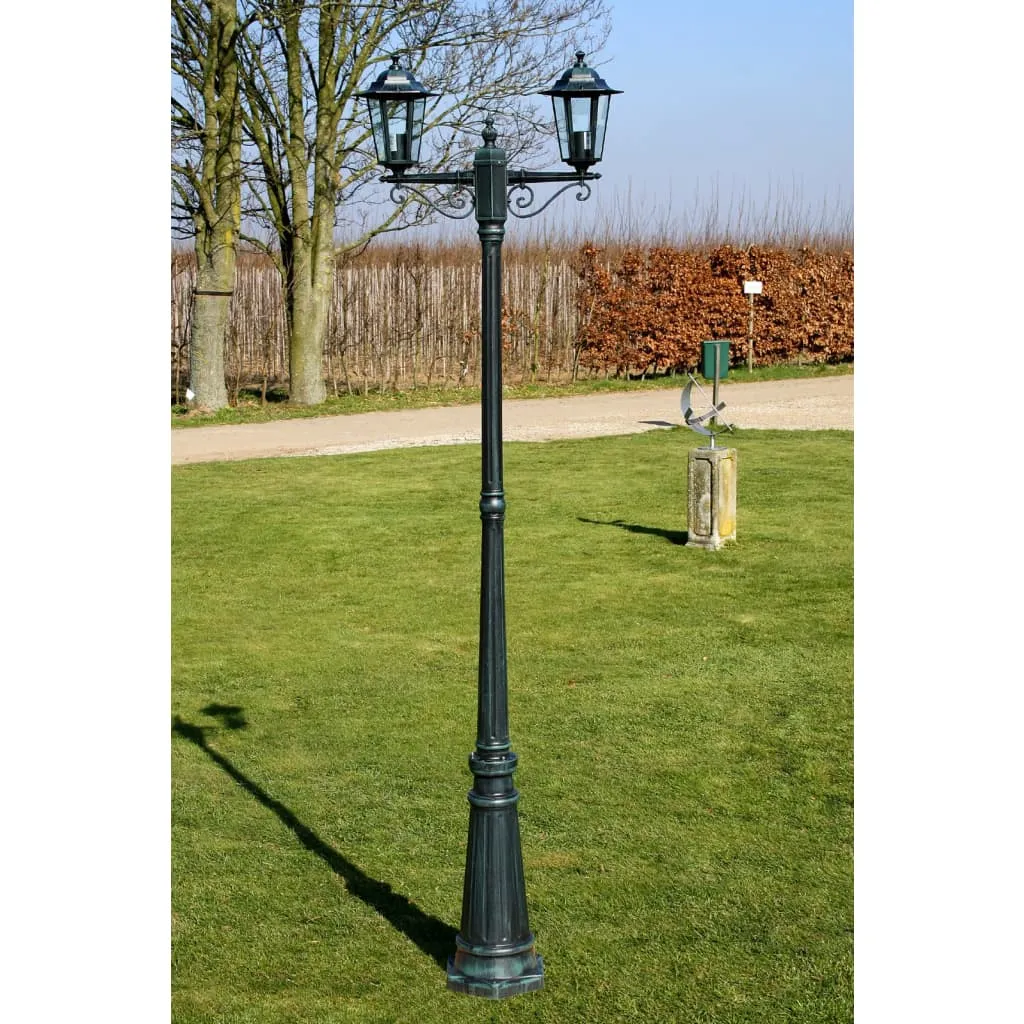 vidaXL Lampione da Giardino 2 Bracci 215 cm Verde Scuro/Nero Alluminio