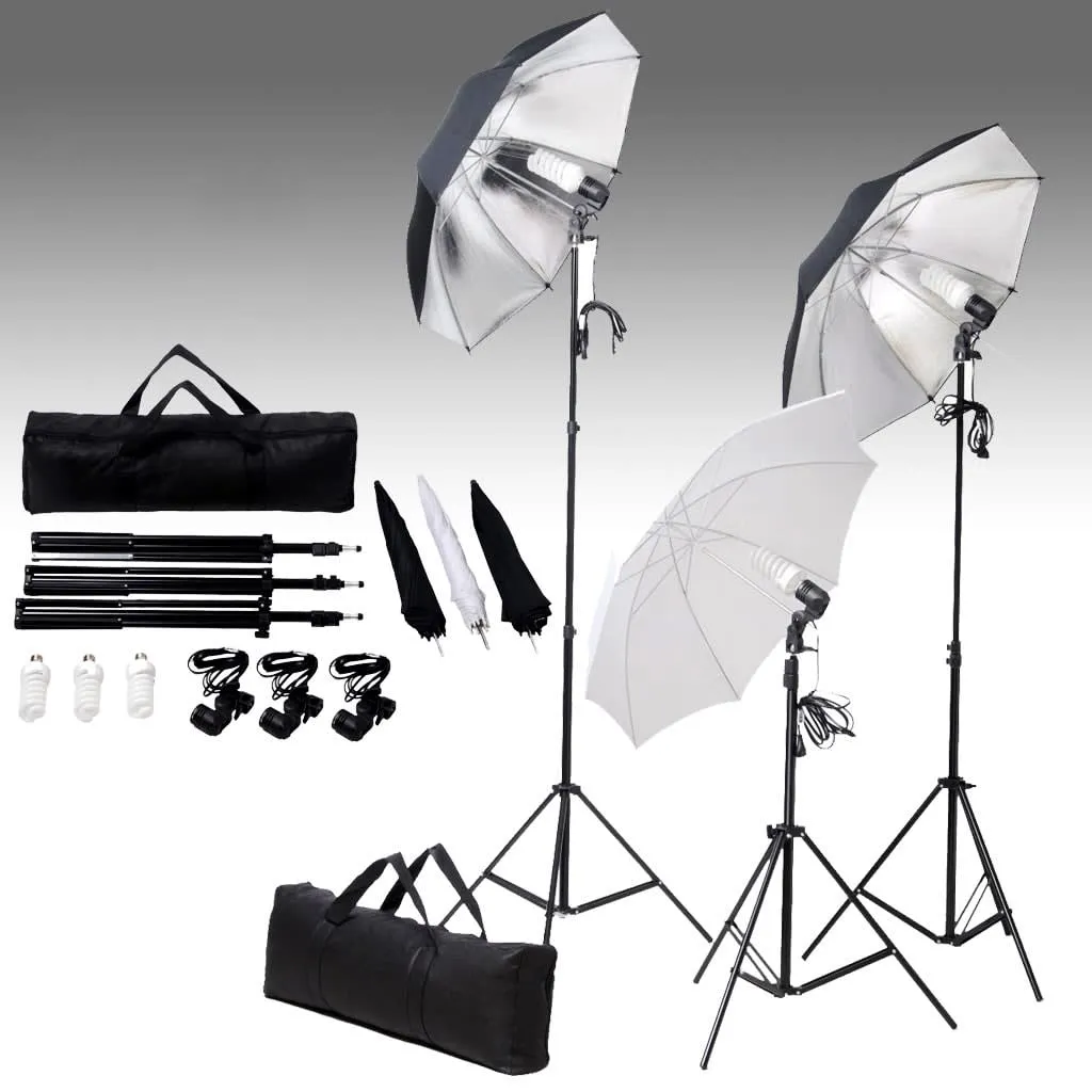 vidaXL Set di Illuminazione da Studio: Ombrelli e Treppiedi 24 Watt