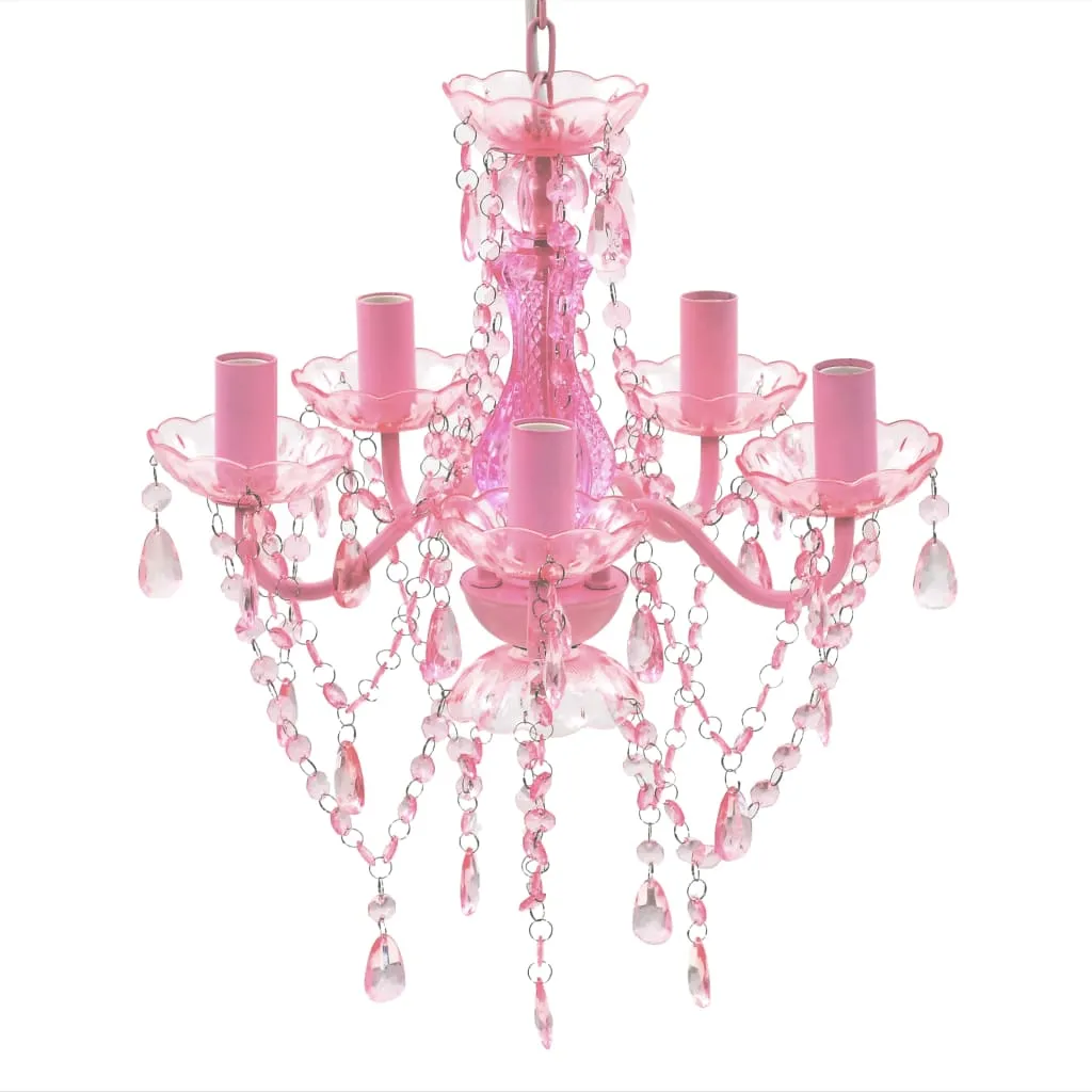 vidaXL Lampadario in Cristallo con 5 Lampadine Rosa