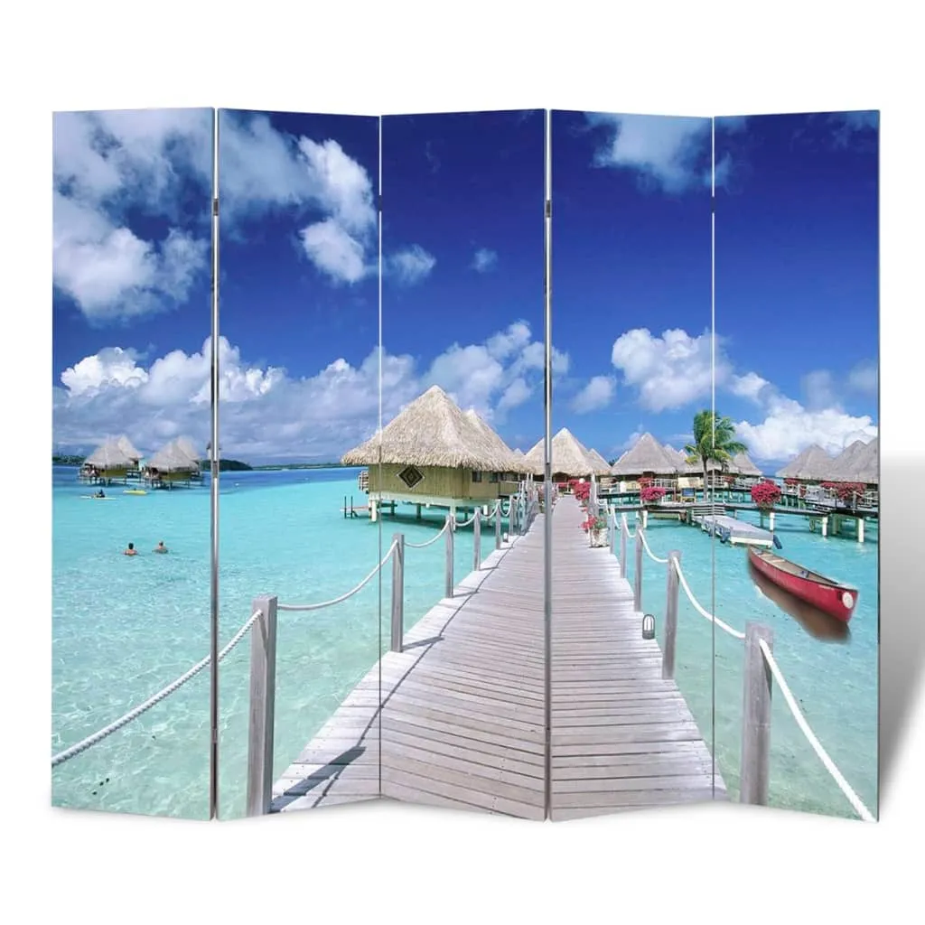 vidaXL Paravento Pieghevole 200x170 cm con Stampa Spiaggia