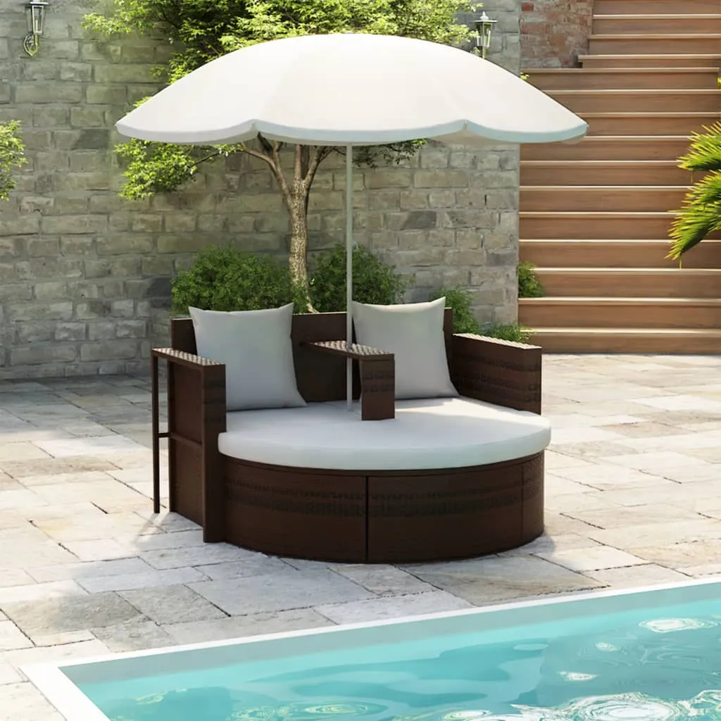 vidaXL Lettino da Giardino con Ombrellone Marrone in Polyrattan