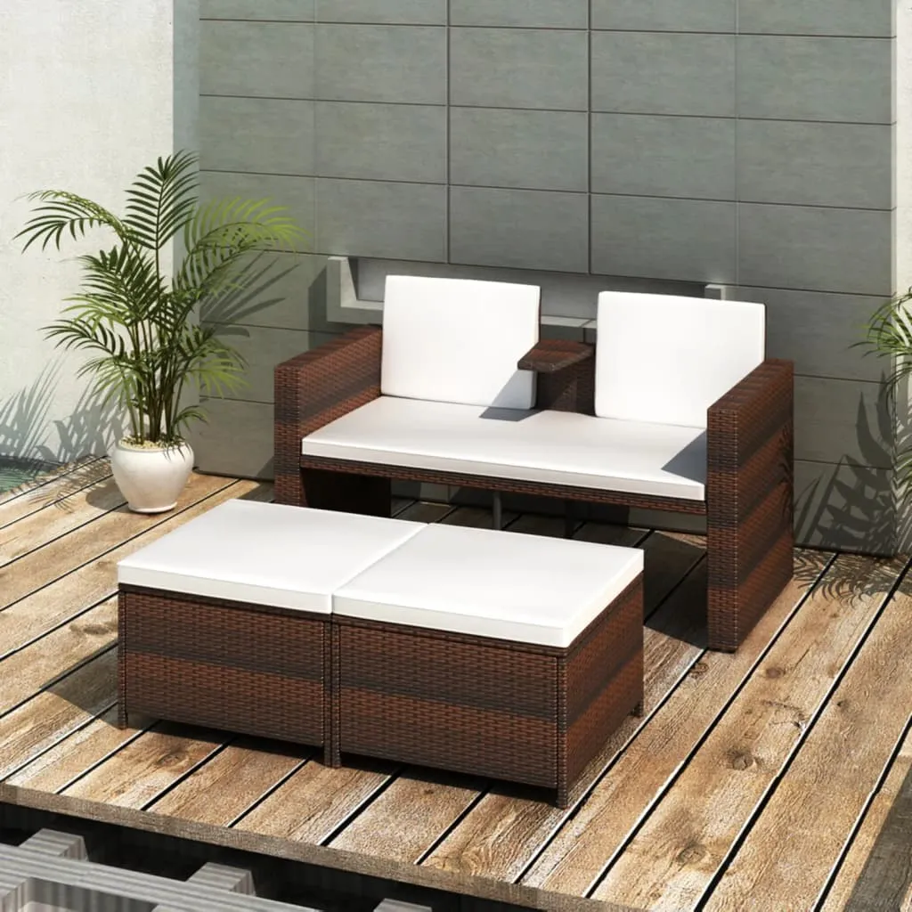 vidaXL Set Mobili da Giardino 4 pz con Cuscini in Polyrattan Marrone