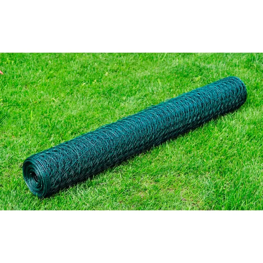 vidaXL Recinzione in Rete per Pollaio Rivestita in PVC 25x0,5 m Verde