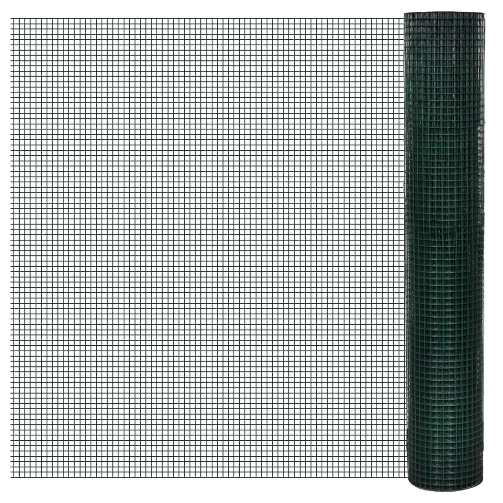 vidaXL Recinzione in Rete per Pollaio Rivestita in PVC 25x1 m Verde