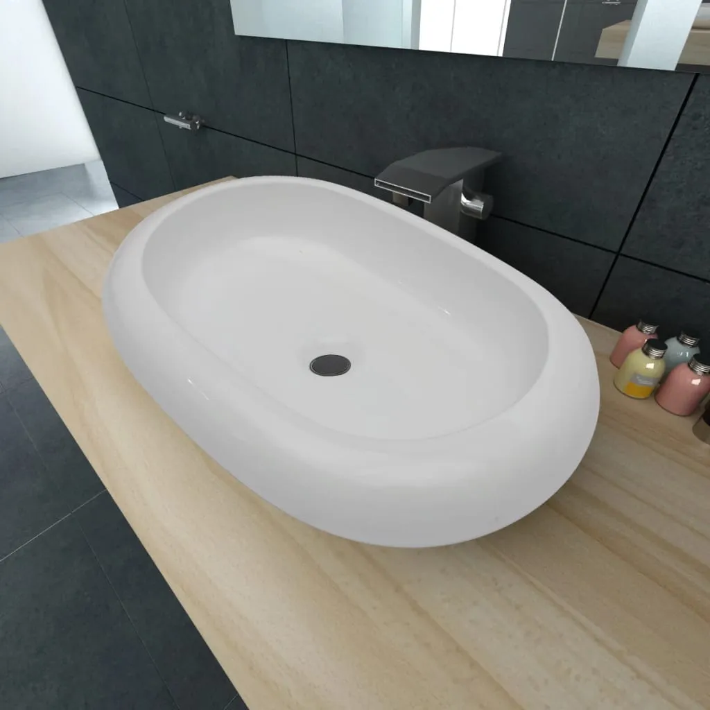 vidaXL Lavello Bianco in Ceramica di Lusso Ovale 63 x 42 cm