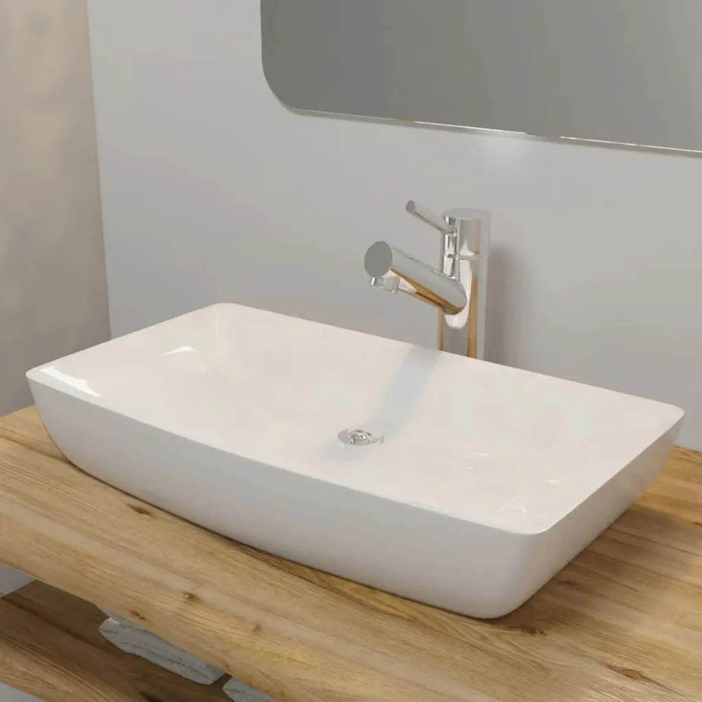 vidaXL Lavello Bianco in Ceramica di Lusso Rettangolare 71 x 39 cm