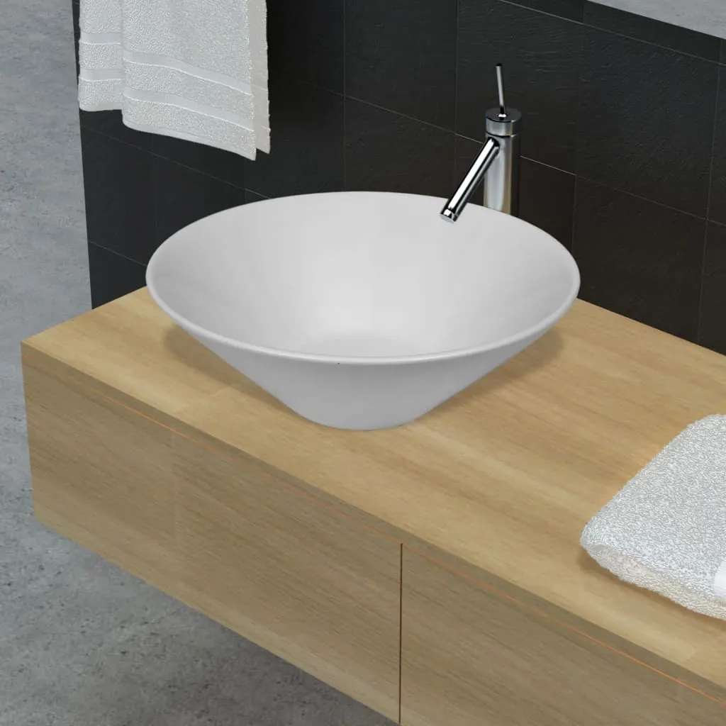 vidaXL Lavello da Bagno in Ceramica Porcellana Bacino Bianco