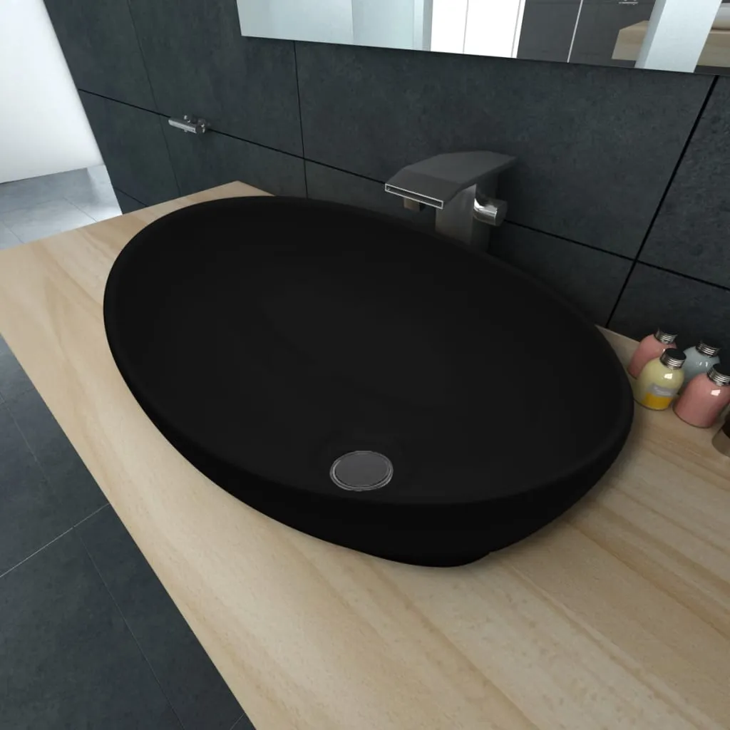 vidaXL Lavello in Ceramica di Lusso Nero Ovale 40 x 33 cm