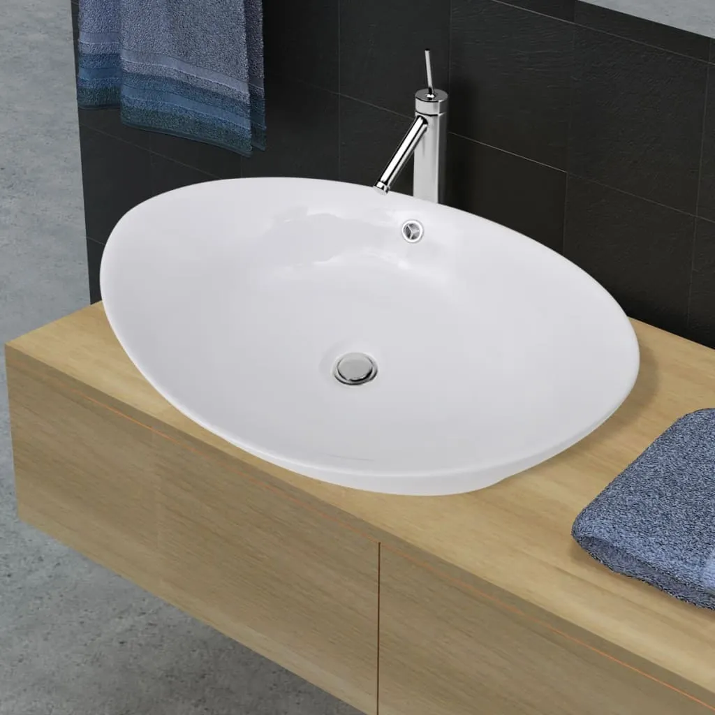 vidaXL Lavello Ovale in Ceramica di Lusso con Troppopieno 59 x 38,5 cm