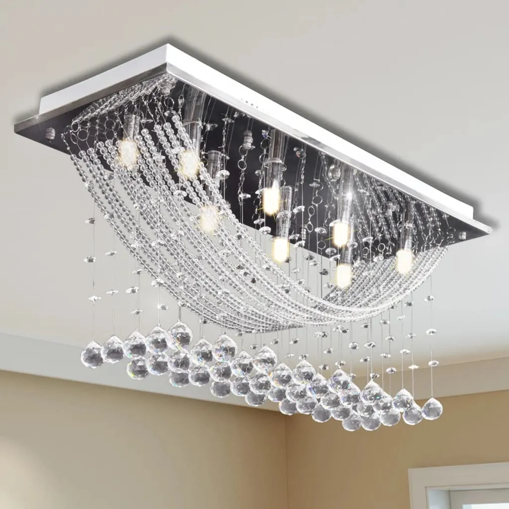 vidaXL Lampada da Soffitto Bianca con Cristalli di Vetro 8 x G9 29 cm