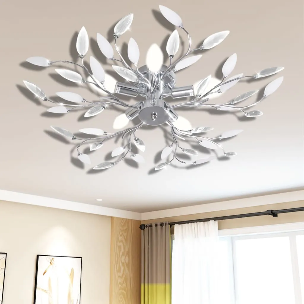 vidaXL Lampada da Soffitto Bianca Trasparente Cristalli Acrilici 5 E14