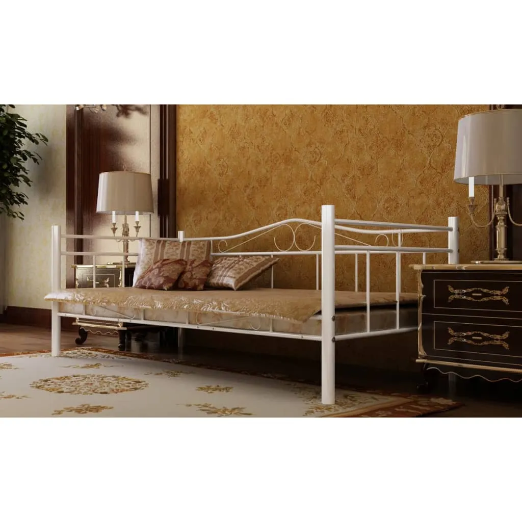 vidaXL Divano Letto con Materasso Bianco in Metallo 90x200 cm