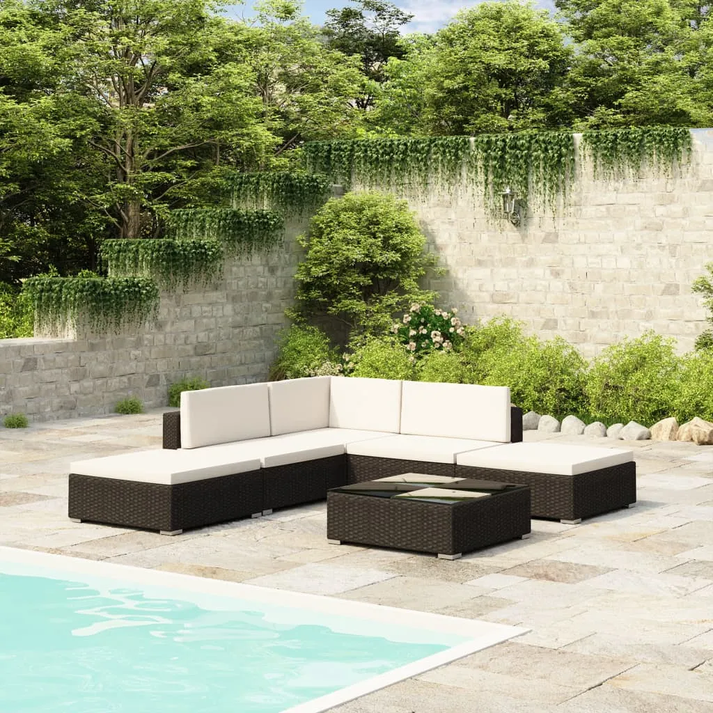 vidaXL Set Divani da Giardino 6 pz con Cuscini in Polyrattan Nero