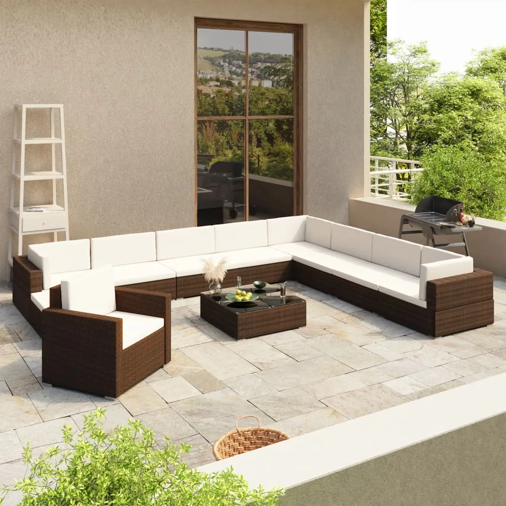 vidaXL Set Divani da Giardino 12 pz con Cuscini in Polyrattan Marrone