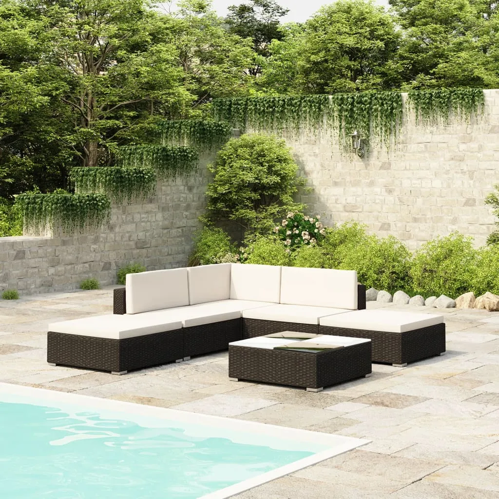 vidaXL Set Divani da Giardino 6 pz con Cuscini in Polyrattan Nero