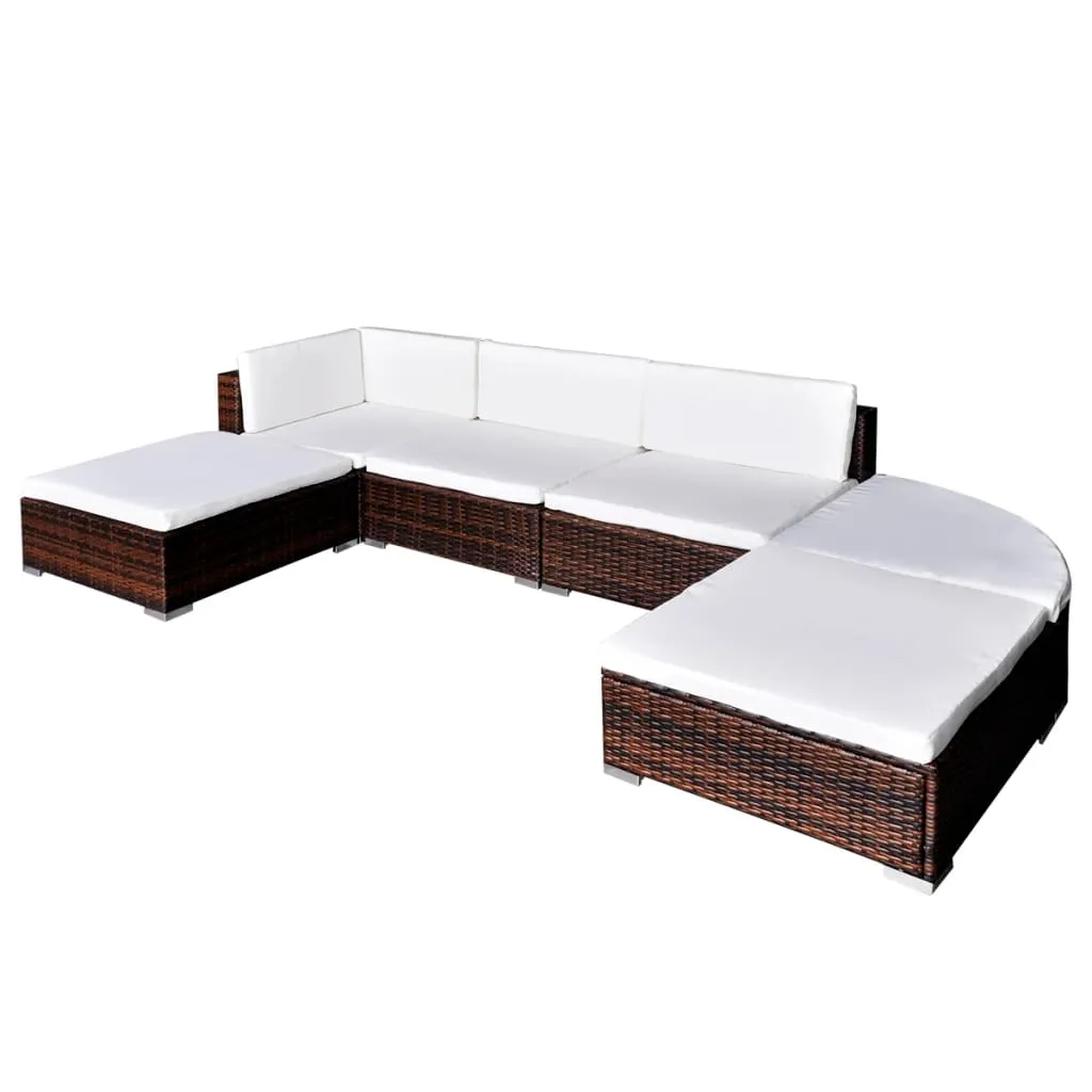 vidaXL Set Divani da Giardino 6 pz con Cuscini in Polyrattan Marrone