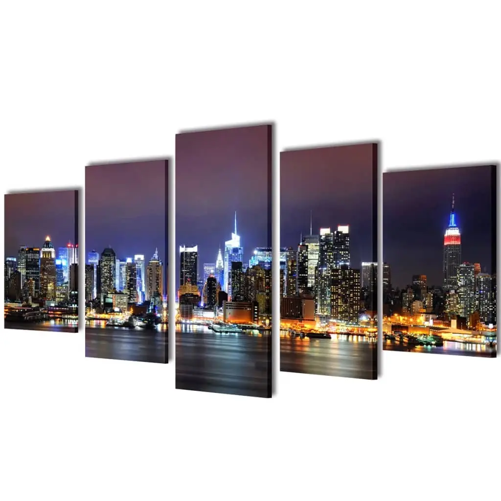 5 pz Set Stampa su Tela da Muro Panorama New York a Colori 100 x 50 cm