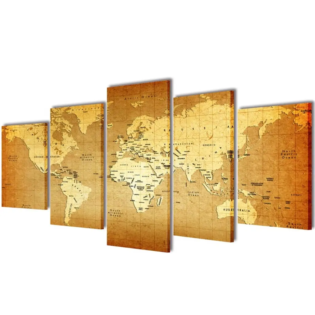 Set Stampa su Tela da Muro 5 pz Mappa del Mondo 100 x 50 cm