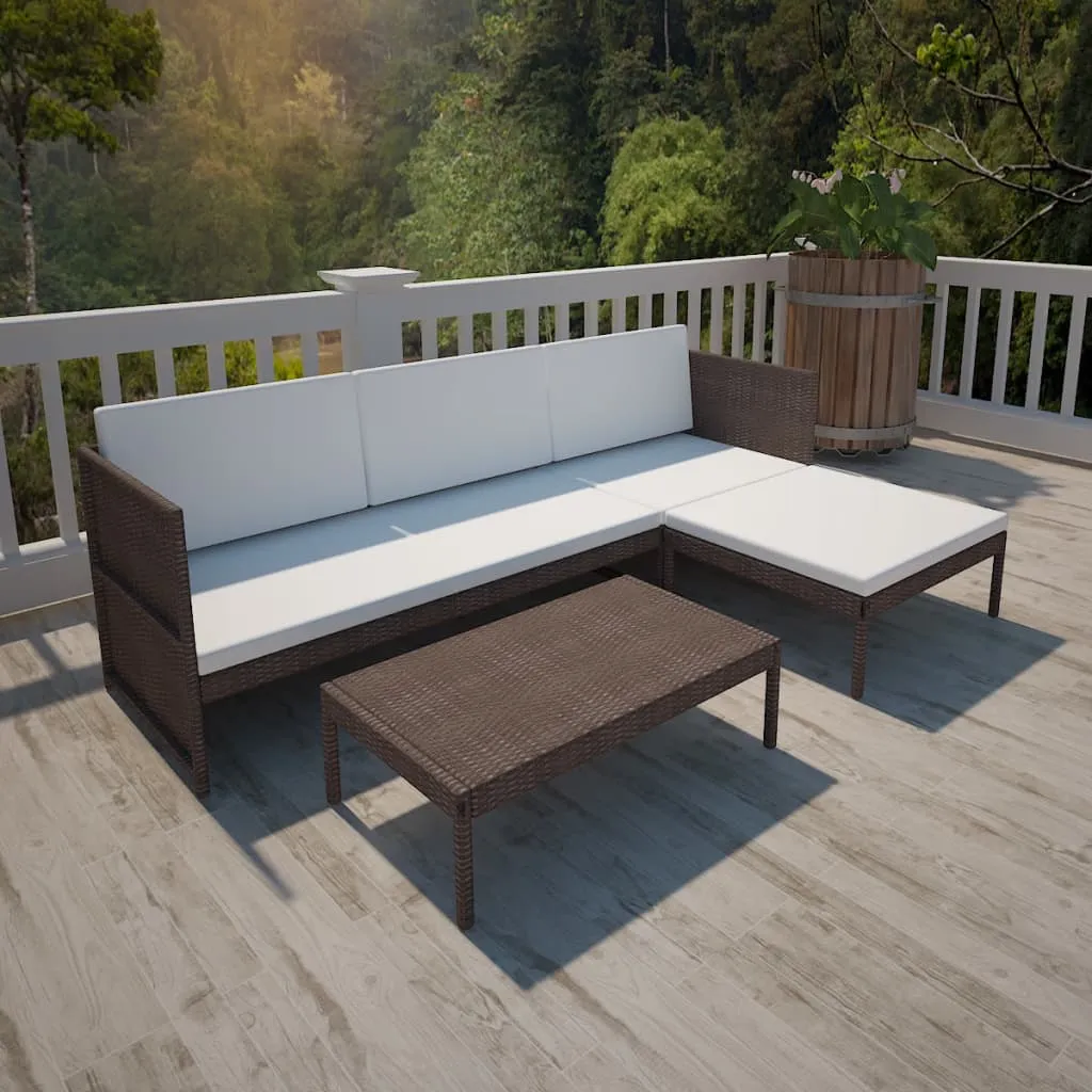 vidaXL Set Salotto da Giardino 3pz con Cuscini in Polyrattan Marrone