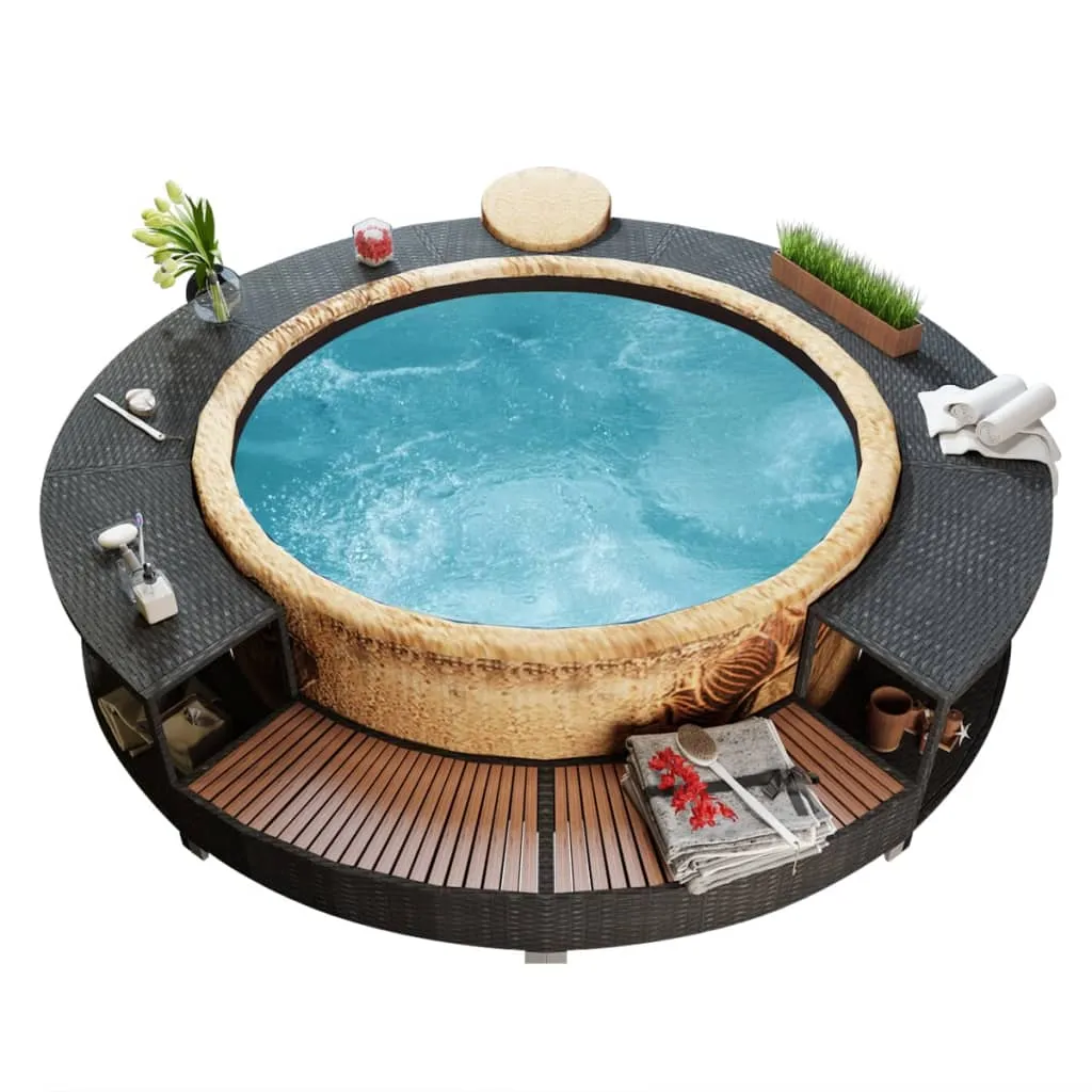 vidaXL Bordo per Vasca da Spa in Polyrattan Nero