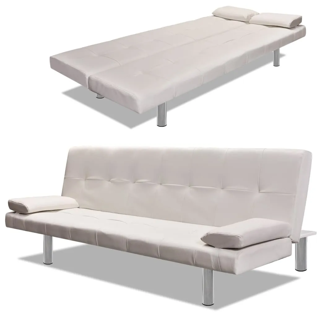 vidaXL Divano Letto con 2 Cuscini Similpelle Regolabile Bianco Crema