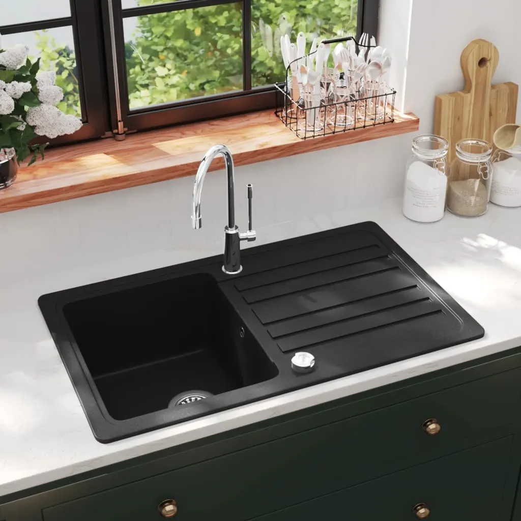 vidaXL Lavandino Cucina Granito Singolo Scolapiatti Reversibile Nero