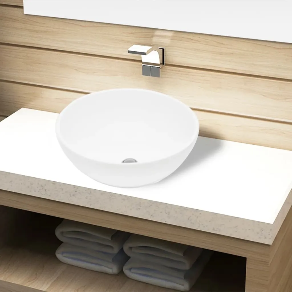 vidaXL Lavandino da Bagno in Ceramica Bianca Rotondo