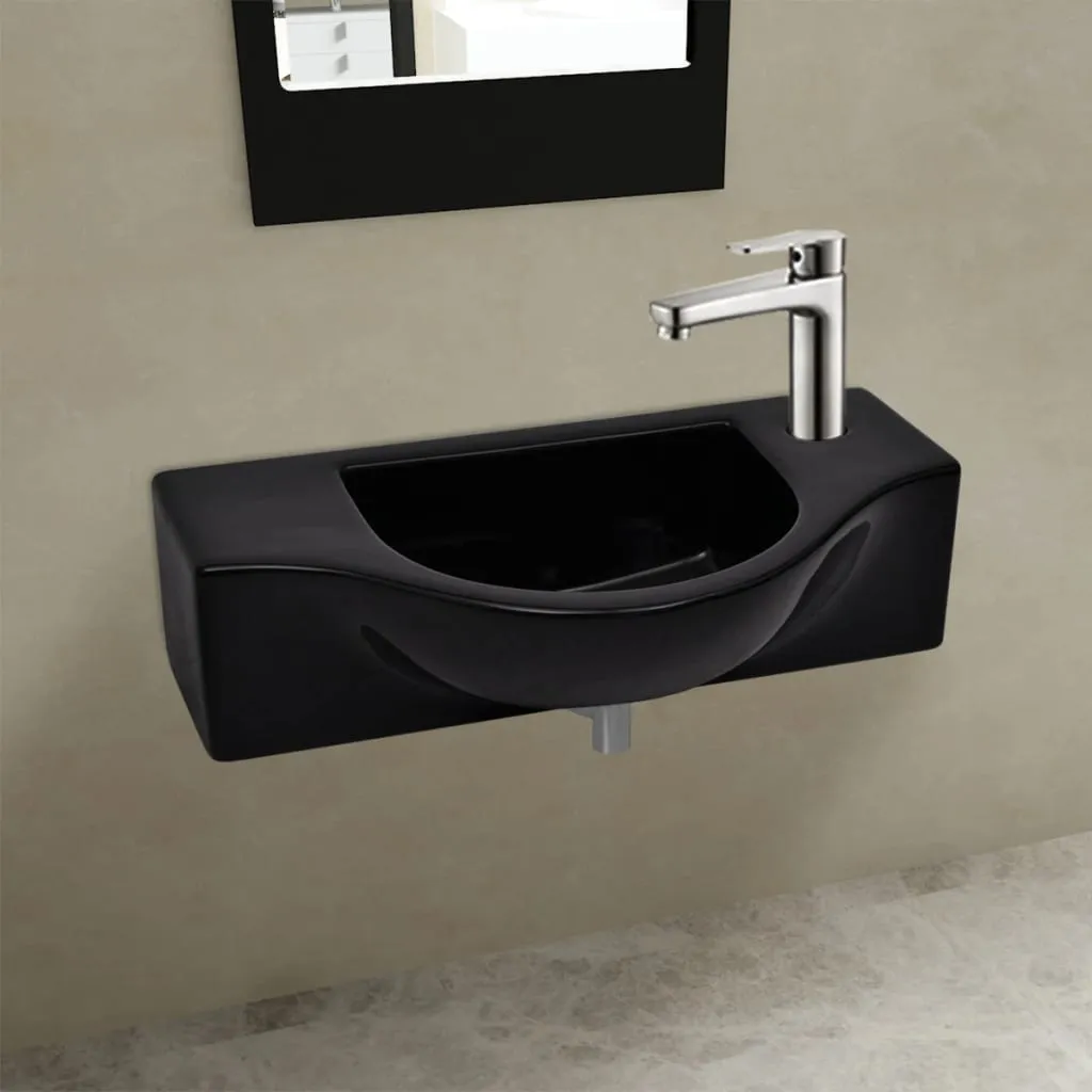 vidaXL Lavandino Bagno in Ceramica Nera con Foro per Rubinetto