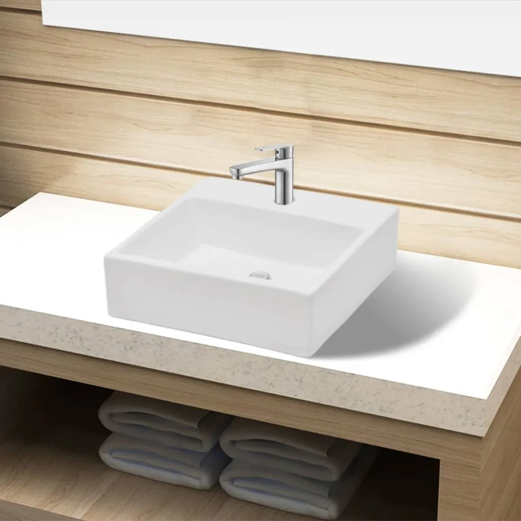 vidaXL Lavandino Bagno in Ceramica Bianca Quadrato con Foro Rubinetto