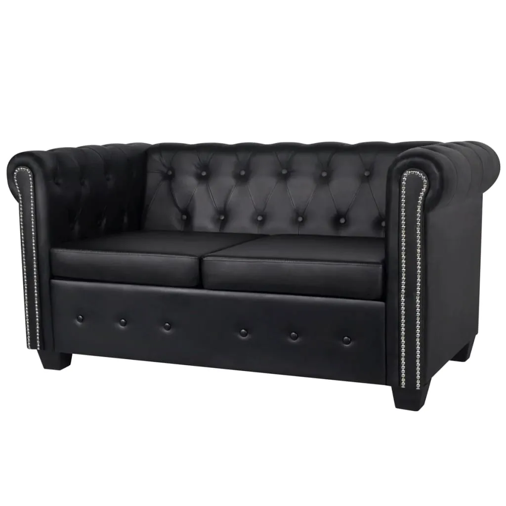 vidaXL Divano Chesterfield a 2 Posti in Finta Pelle Nero