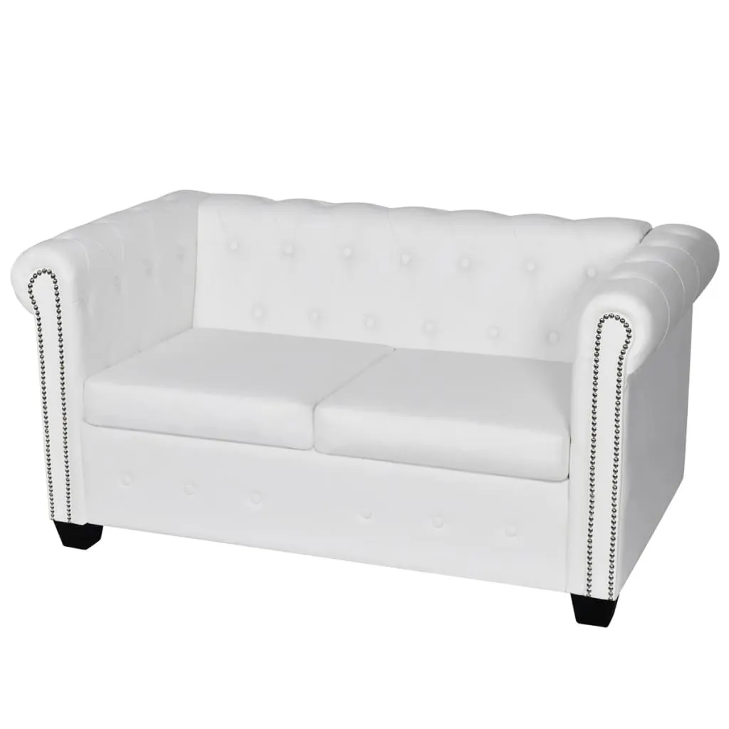 vidaXL Divano Chesterfield a 2 Posti in Finta Pelle Bianco