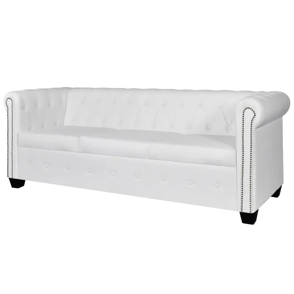 vidaXL Divano Chesterfield a 3 Posti in Finta Pelle Bianco