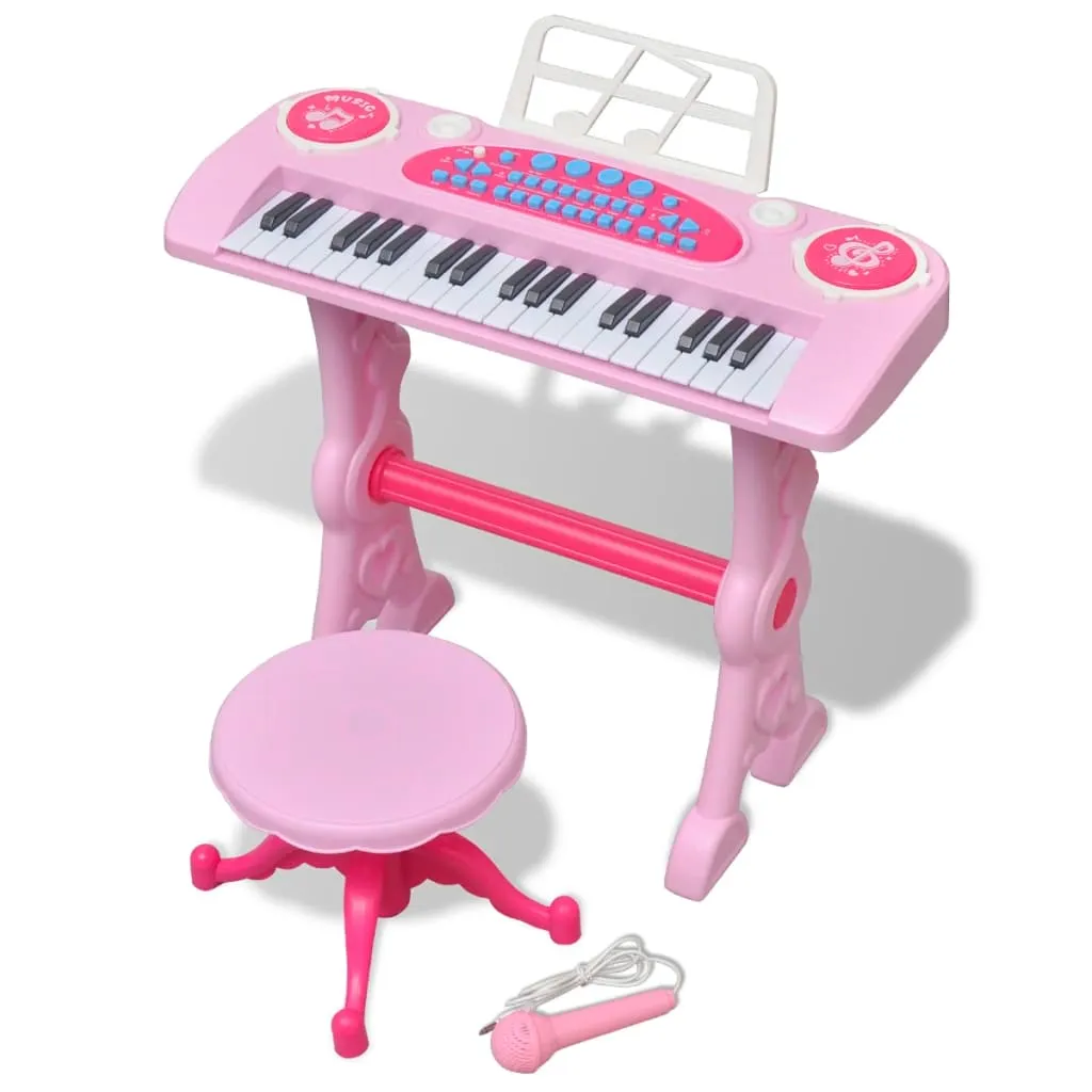 vidaXL Gioco Bambini Tastiera con Sgabello/Microfono 37 Tasti Rosa